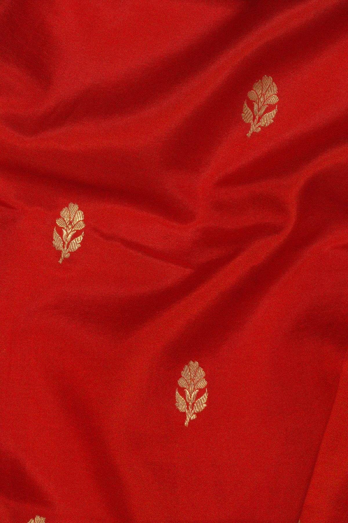 Red Pure Katan Silk Handloom Saree with Kadhwa Zari Motif Fancy Border & Buti