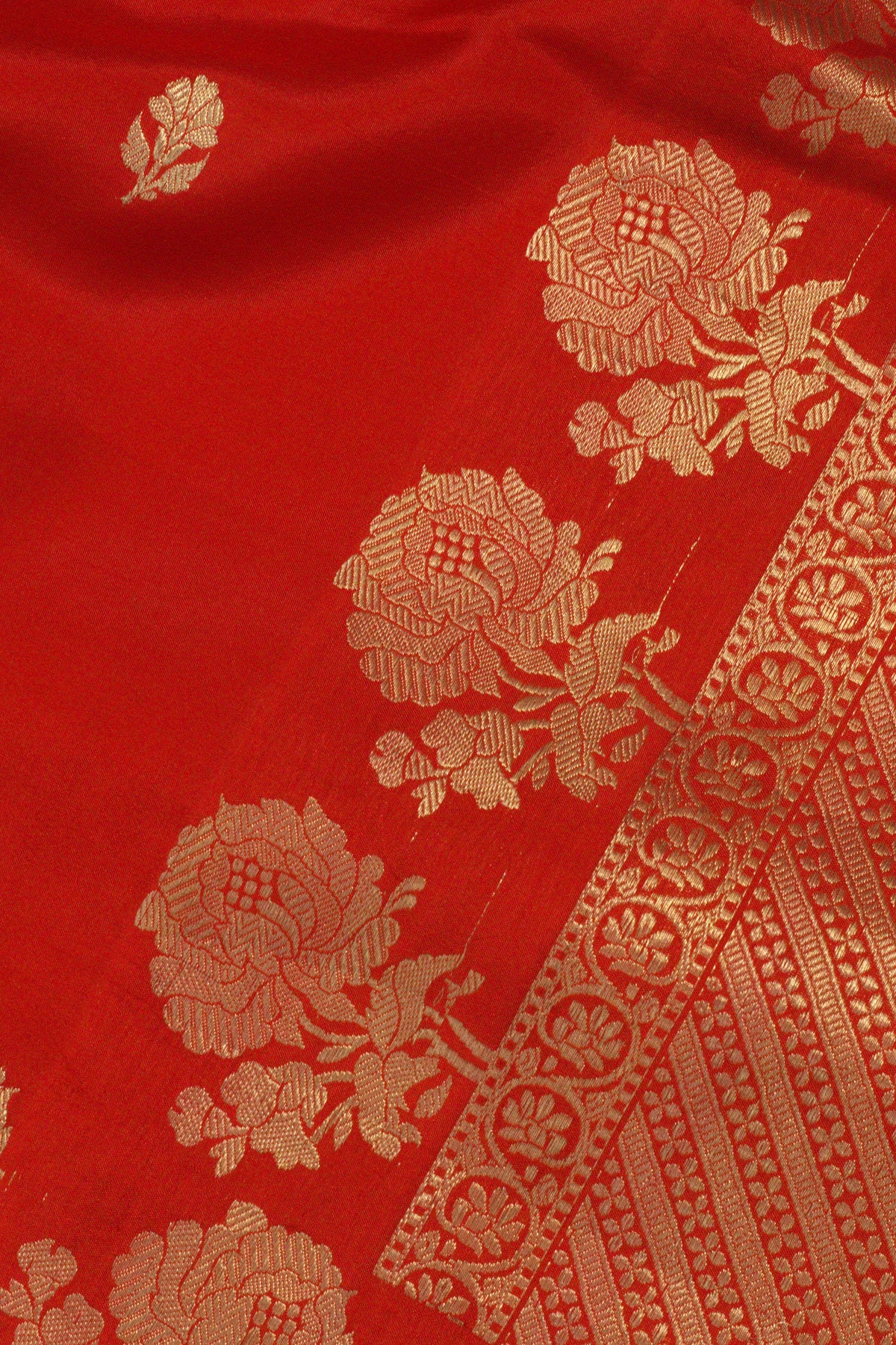 Red Pure Katan Silk Handloom Saree with Kadhwa Zari Motif Fancy Border & Buti
