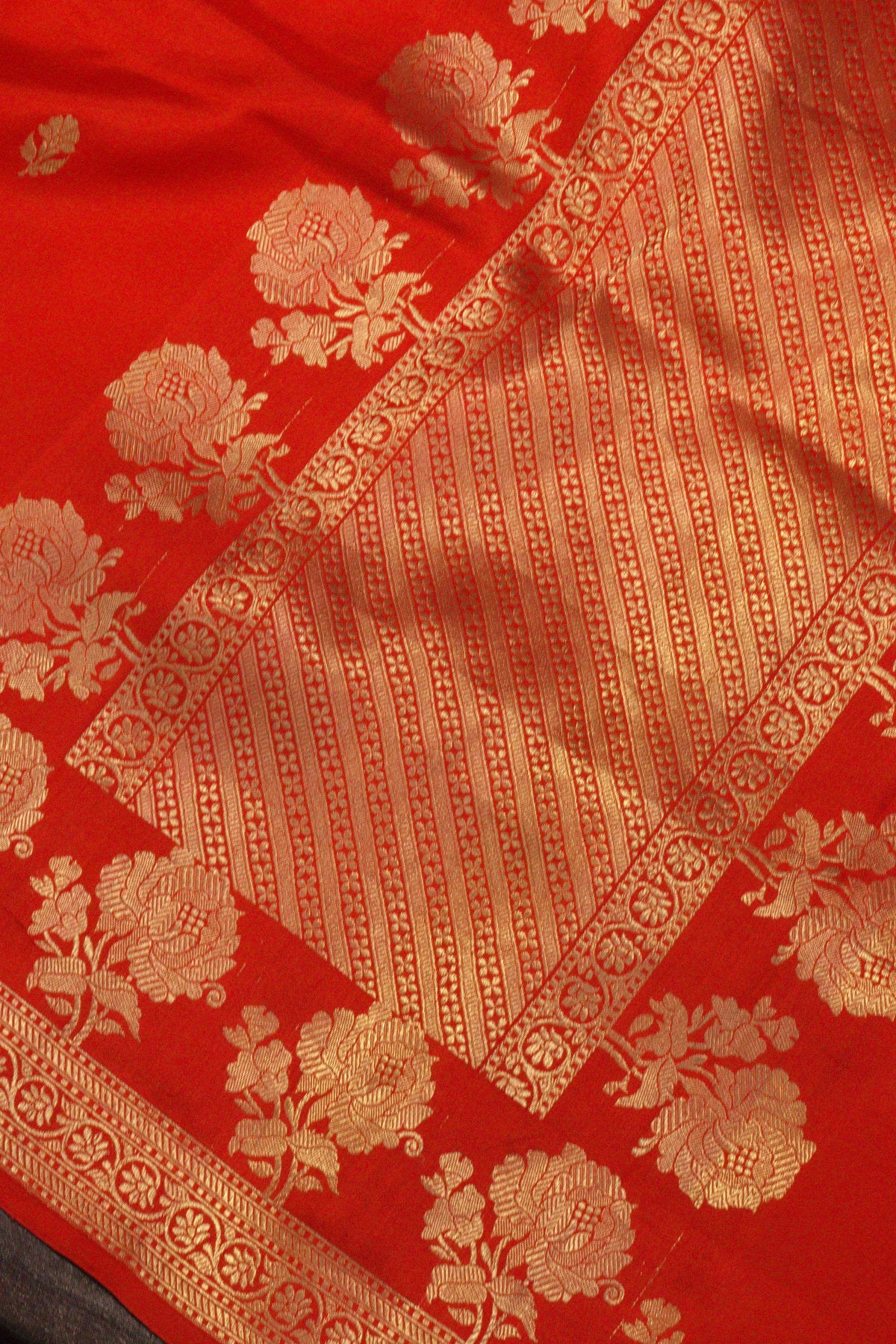 Red Pure Katan Silk Handloom Saree with Kadhwa Zari Motif Fancy Border & Buti