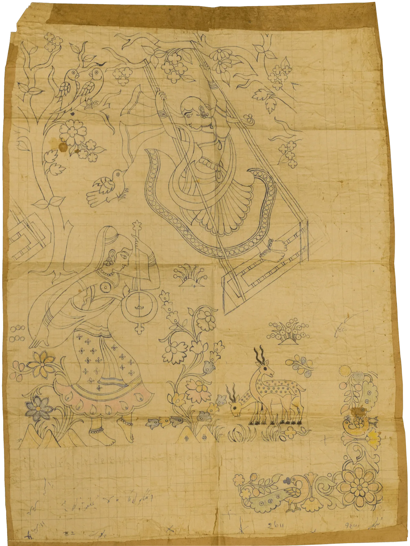 A century-old hand-drawn Banarasi Naksha weaving blueprint